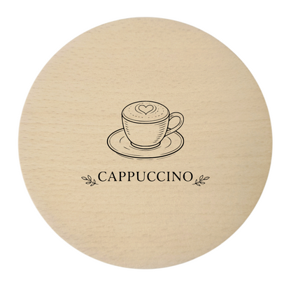 Sous-verres en bois gravés – lot de 4 pièces. Coffee Latte Cappuccino Espresso, hêtre 10 cm