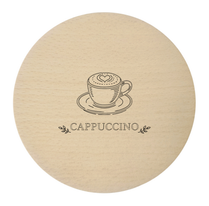 Sous-verres en bois gravés – lot de 4 pièces. Coffee Latte Cappuccino Espresso, hêtre 10 cm