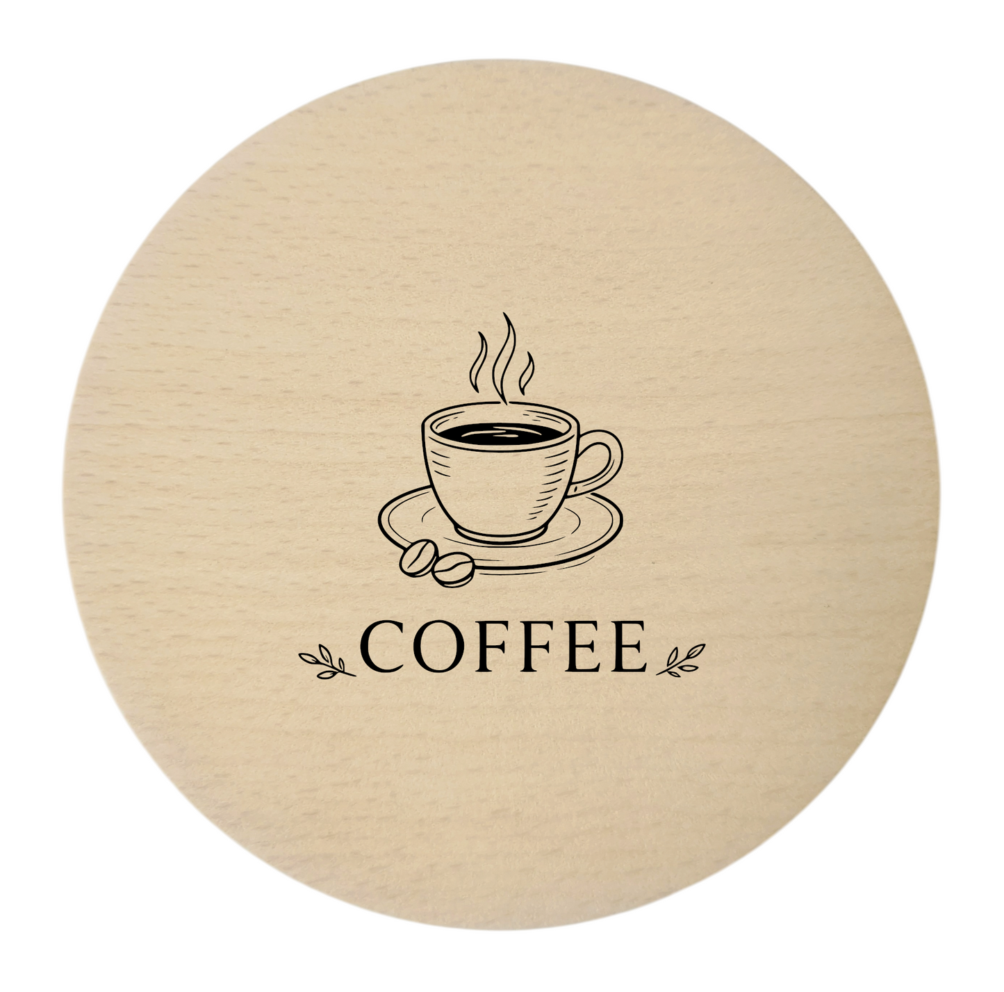 Sous-verres en bois gravés – lot de 4 pièces. Coffee Latte Cappuccino Espresso, hêtre 10 cm