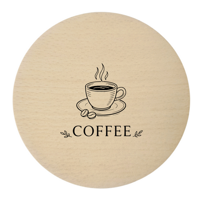 Sous-verres en bois gravés – lot de 4 pièces. Coffee Latte Cappuccino Espresso, hêtre 10 cm