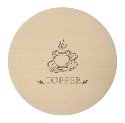 Sous-verres en bois gravés – lot de 4 pièces. Coffee Latte Cappuccino Espresso, hêtre 10 cm