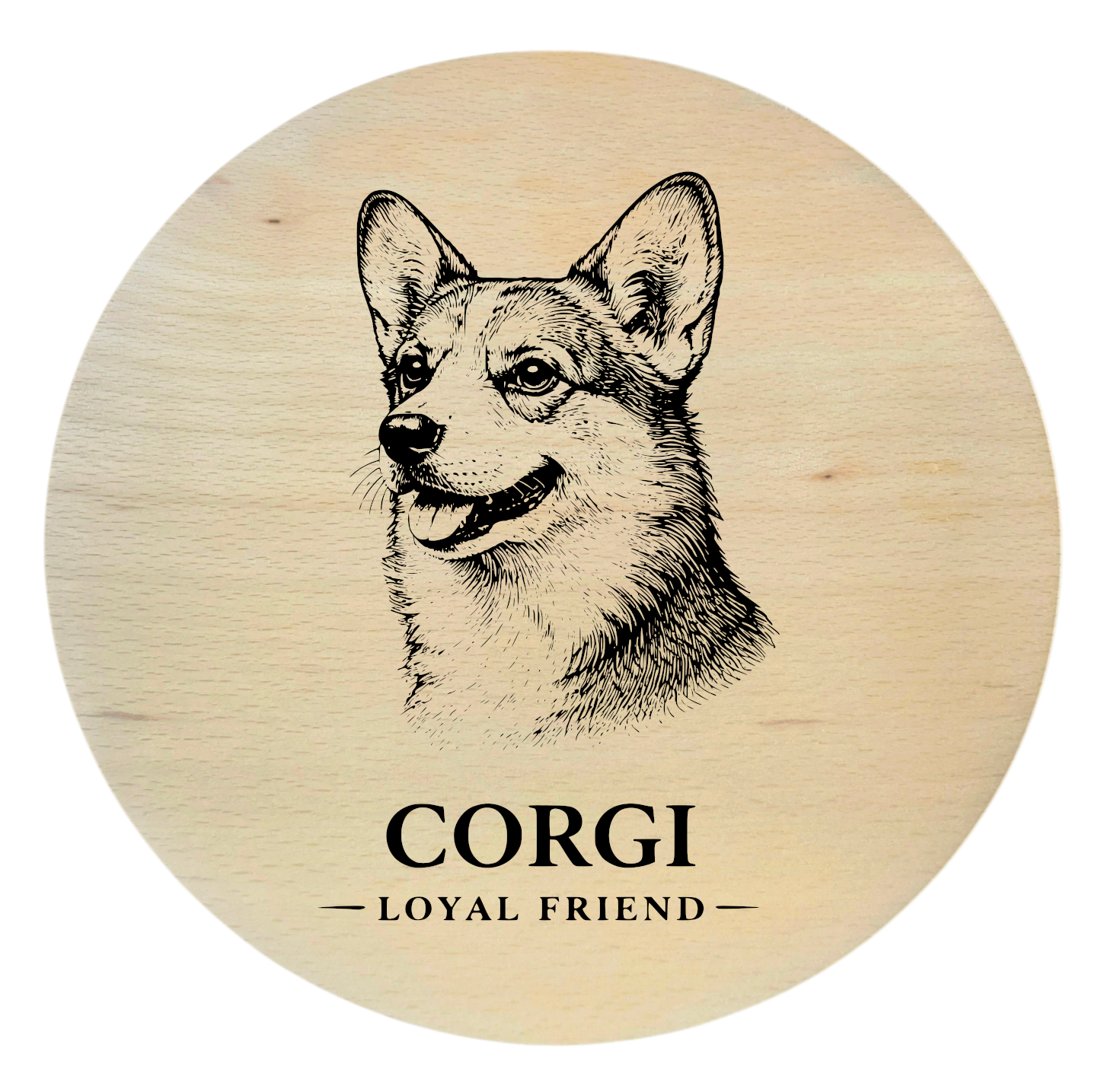 deska drewniana z psem corgi grawer