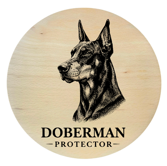 Buchenholzbrett mit Hundegravur – Dobermann | rundes Holzbrett 25 cm