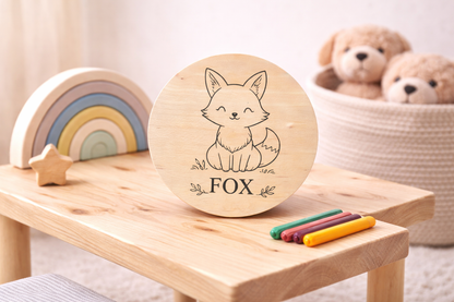 Planche en hêtre avec renard gravé – planche en bois pour enfants 20 cm