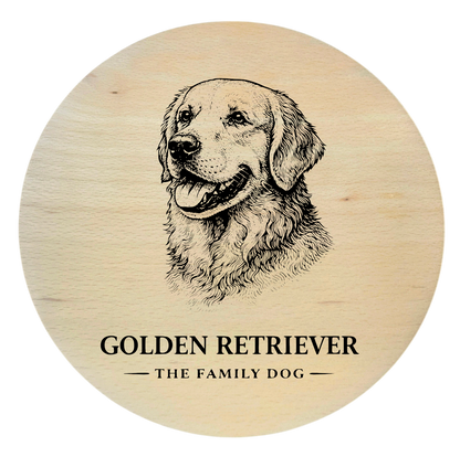 deska drewniana z psem golden retriever grawer