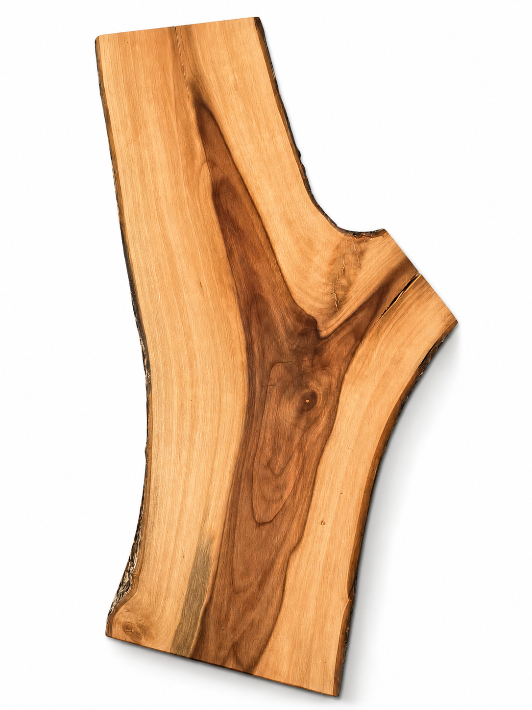 Plank van appelhout – uniek, geolied, met natuurlijke schorsrand