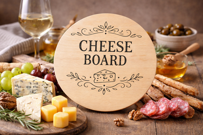 Planche à découper en hêtre gravée CHEESE BOARD – planche ronde à fromage 20 cm