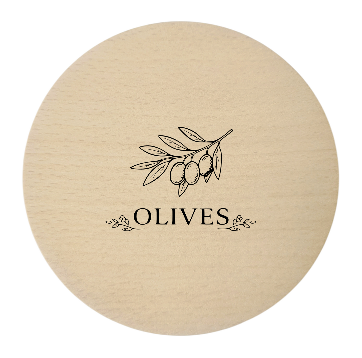 Sous-verres en bois gravés – lot de 4 pièces. Vin Pain Fromage Olives, hêtre 10 cm
