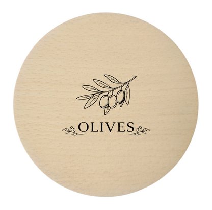 Sous-verres en bois gravés – lot de 4 pièces. Vin Pain Fromage Olives, hêtre 10 cm