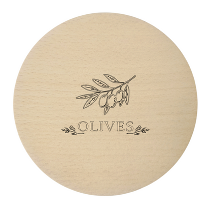 Sous-verres en bois gravés – lot de 4 pièces. Vin Pain Fromage Olives, hêtre 10 cm