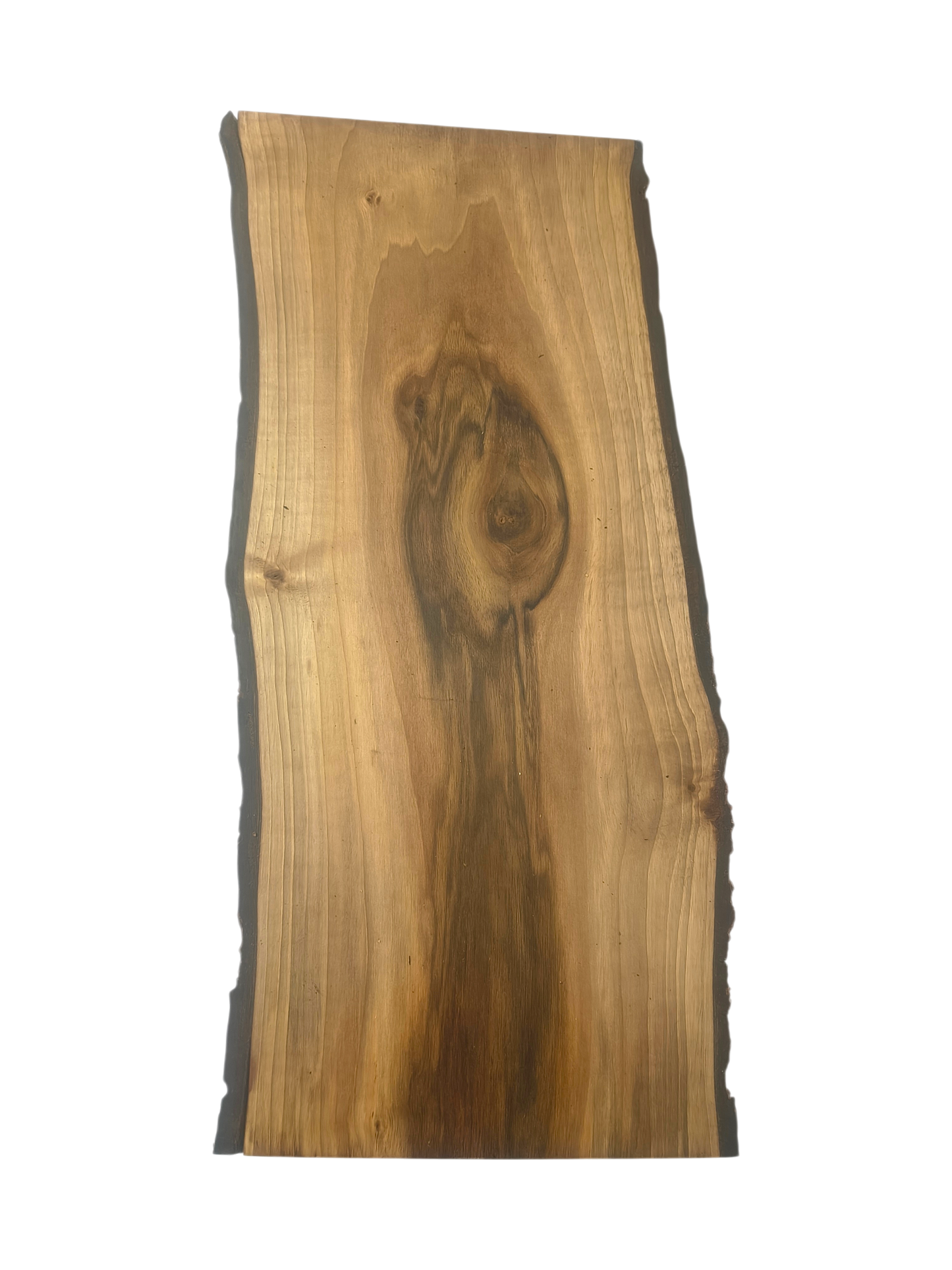 Plank van walnotenhout – uniek, geolied, met natuurlijke schorsrand