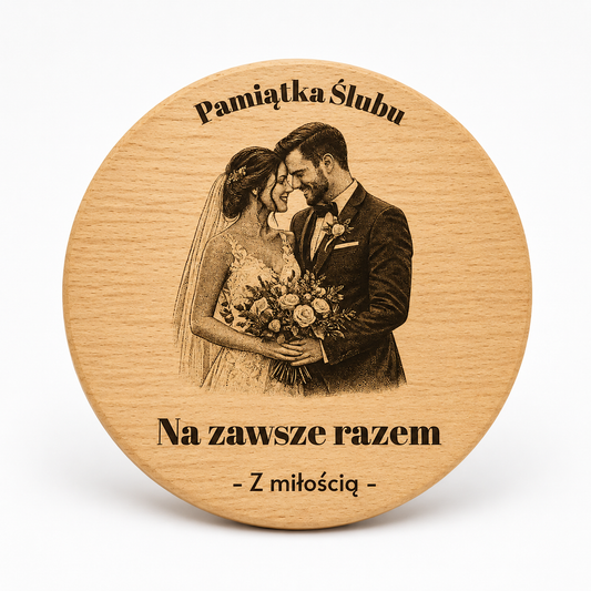 Deska bukowa z grawerem – własne zdjęcie i napis (Szablon 1)
