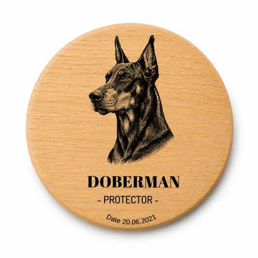 Personalizowana deska bukowa okrągła z grawerem psa – wybierz szablon (Szablon 1)