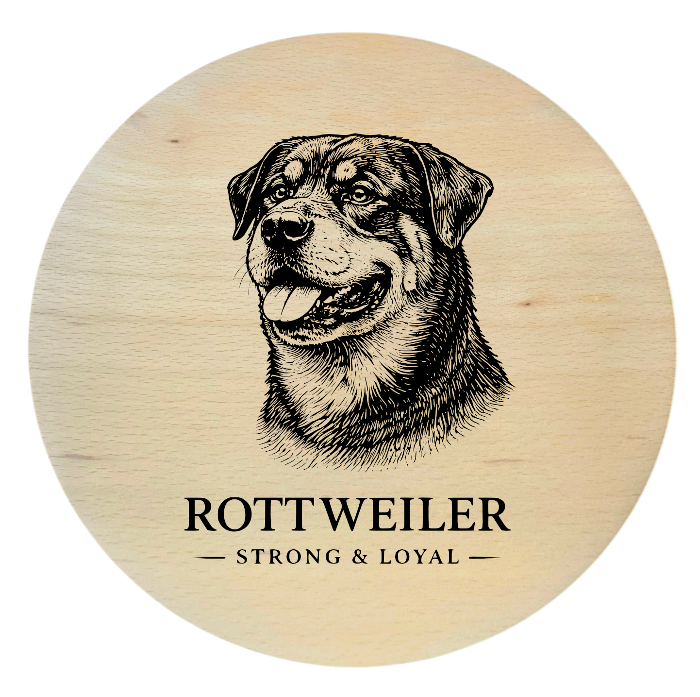 deska drewniana z psem rottweiler grawer