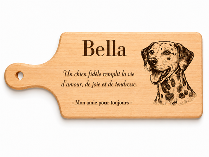 Planche de hêtre personnalisée avec gravure de chien – choisissez le modèle (Modèle 4)