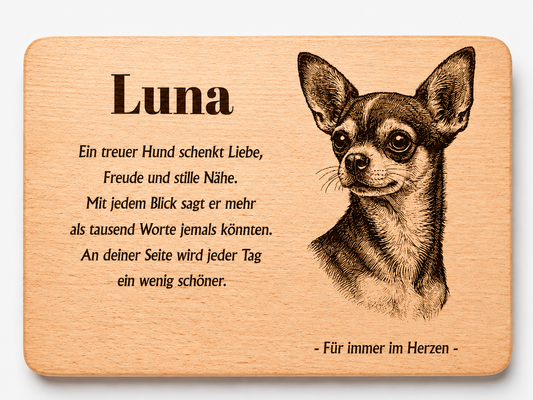 Planche de hêtre personnalisée avec gravure de chien – choisissez le modèle (Modèle 5)