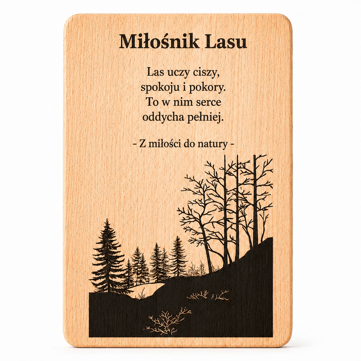 Planche de hêtre personnalisée avec une gravure de nature forestière – choisissez un modèle (Modèle 7)