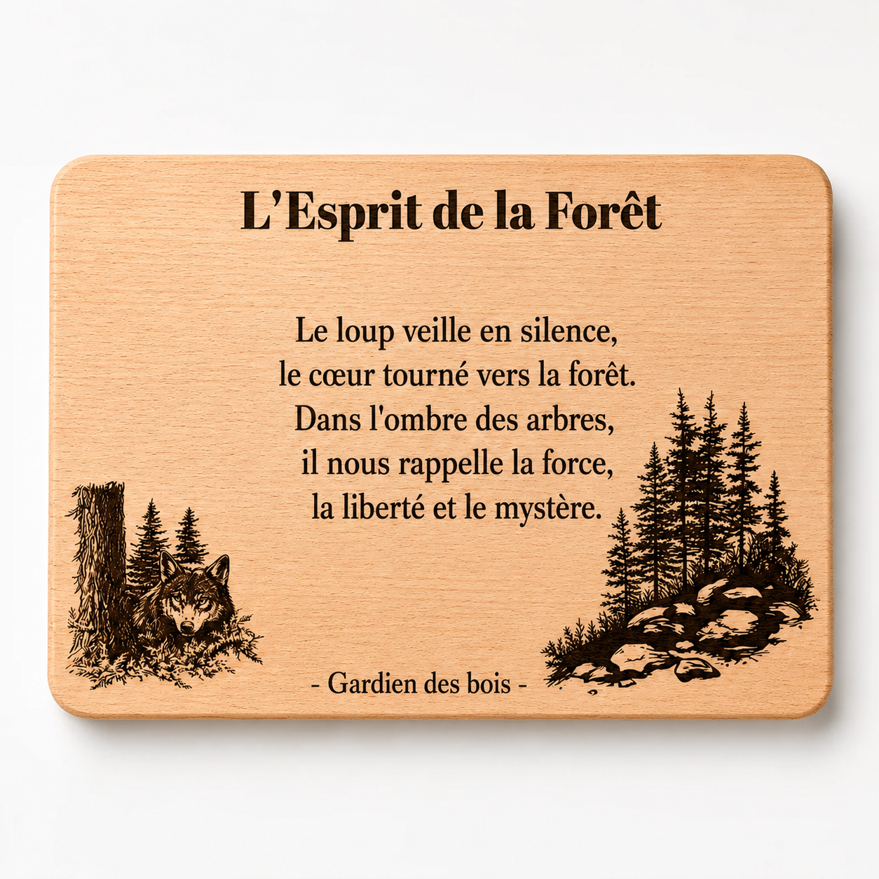Planche de hêtre personnalisée avec gravure de nature forestière – choisissez le modèle (Modèle 9)