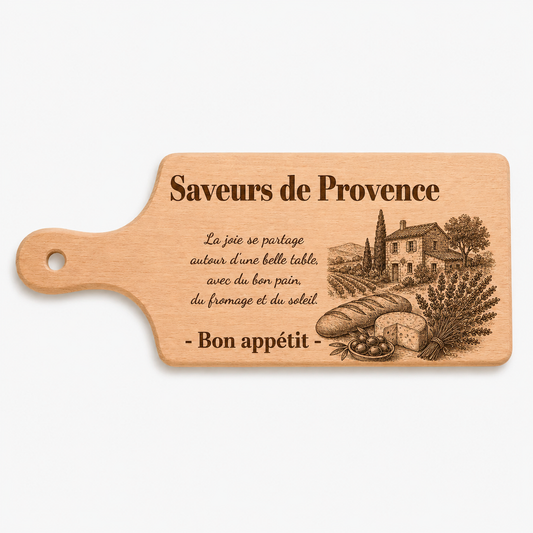 Planche en hêtre classique personnalisée avec gravure – Projet personnel (Modèle 8)