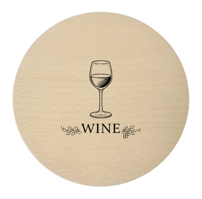 Sous-verres en bois gravés – lot de 4 pièces. Vin Pain Fromage Olives, hêtre 10 cm
