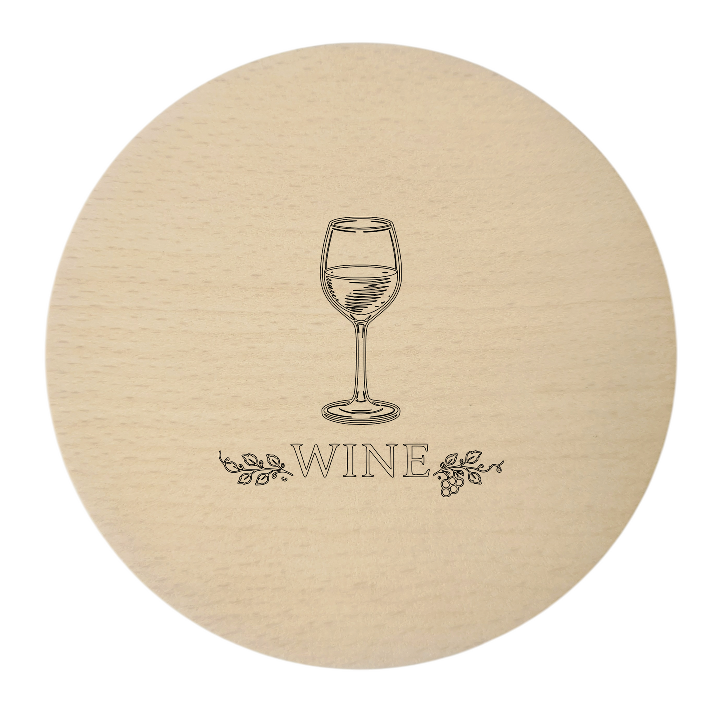 Sous-verres en bois gravés – lot de 4 pièces. Vin Pain Fromage Olives, hêtre 10 cm