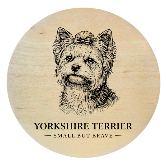 deska drewniana z psem york grawer